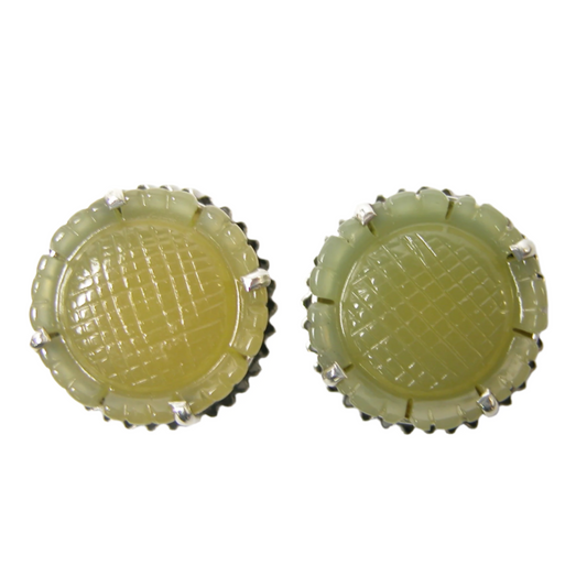 32159 Carved Serpentine Jade Sterling Silver Earrings