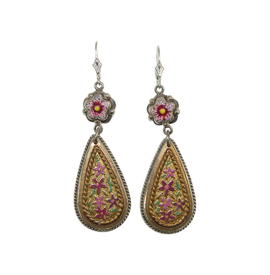 32173L Flower Hand Enameling Sterling Silver Earrings