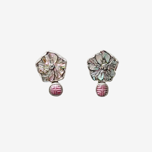 32176A Hand Carved Abalone Flower Earrings