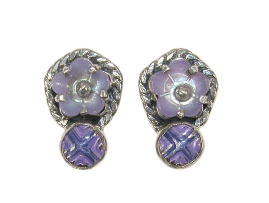 32179 Carved Mother of Pearl Flower Enamel Sterling Earring