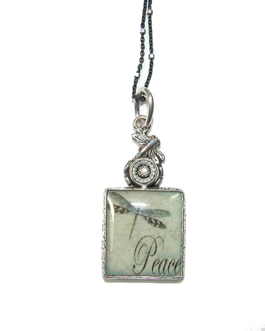 Dragonfly Handmade Tile with Enamel flower Necklace