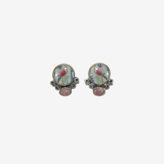 32196 Hand Enamel Tile, Rhodonite Sterling Silver Earrings