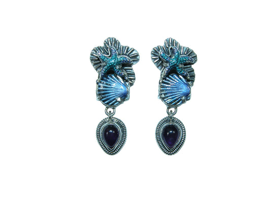 32218 Sea Life Enamel, Amethyst, Sterling Silver Earrings
