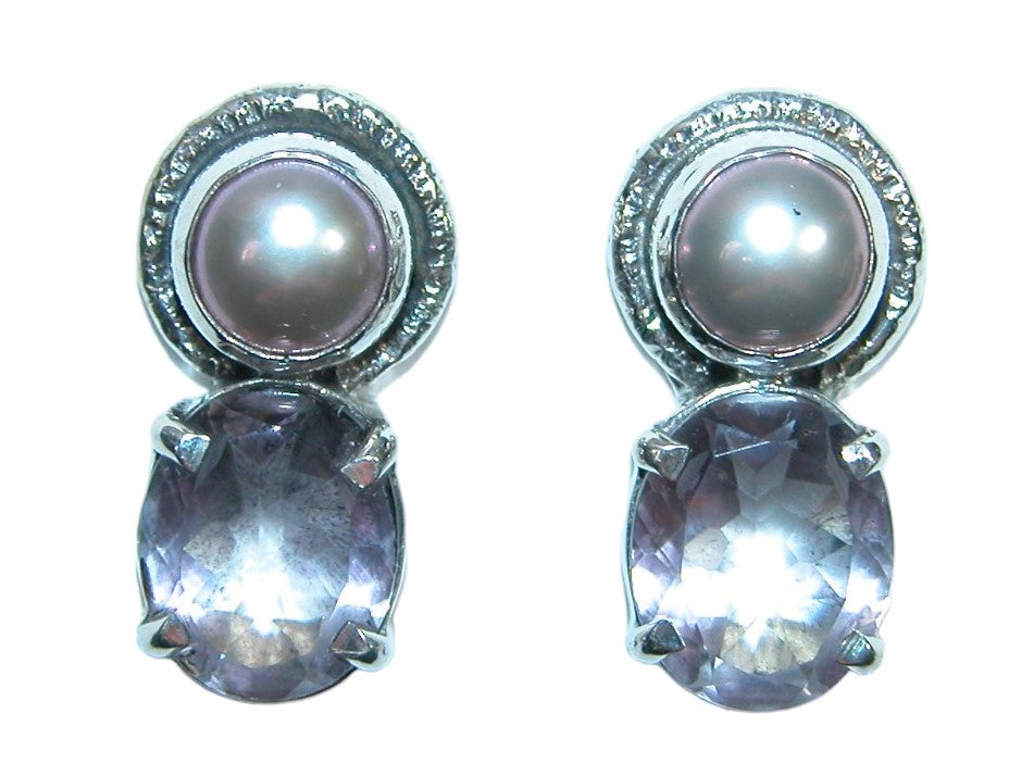 32244 Faceted Pink Quartz Freshwater Pearl Earring