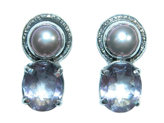 32244 Faceted Pink Quartz Freshwater Pearl Earring