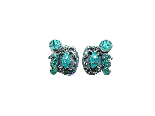 32253 Hand Enamel Sealife Sterling Silver Earrings