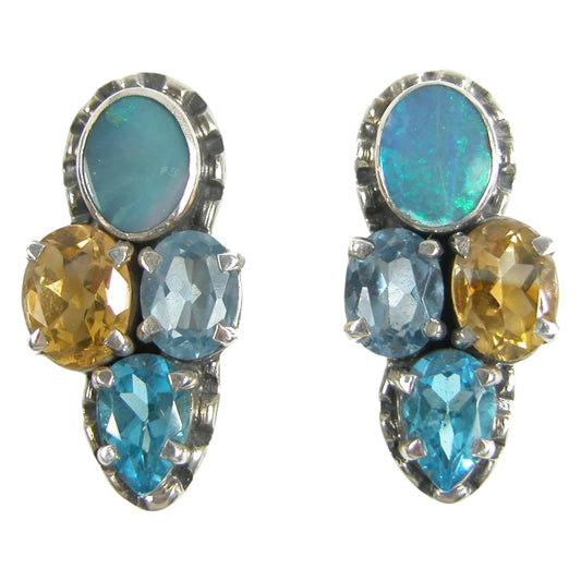Opal Citrine Blue Topaz Cluster Sterling Silver Earring