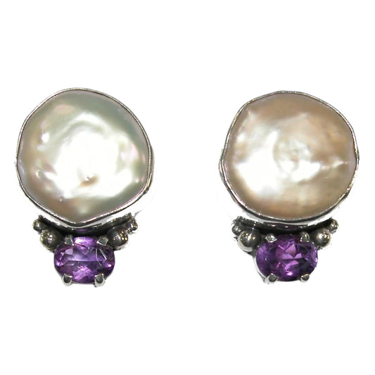 Amethyst and Freshwater Pearl Sterling Silver Earring