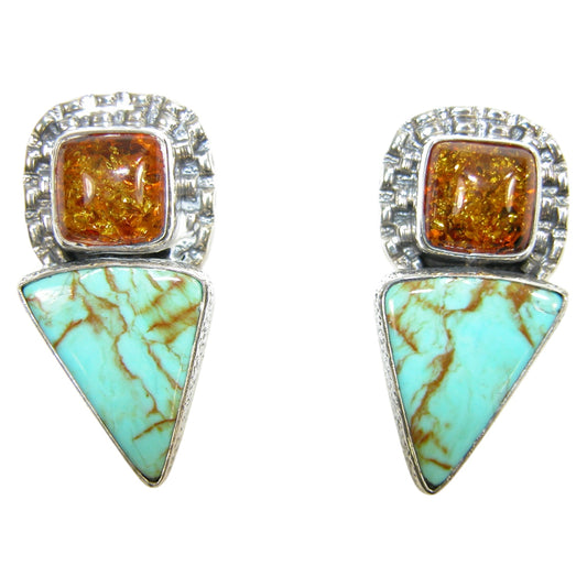 28982 Turquoise and Baltic Amber Sterling Silver Earrings