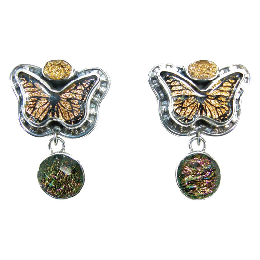 22811 Dichroic Glass and Gold Drusy on Sterling Silver Earrings