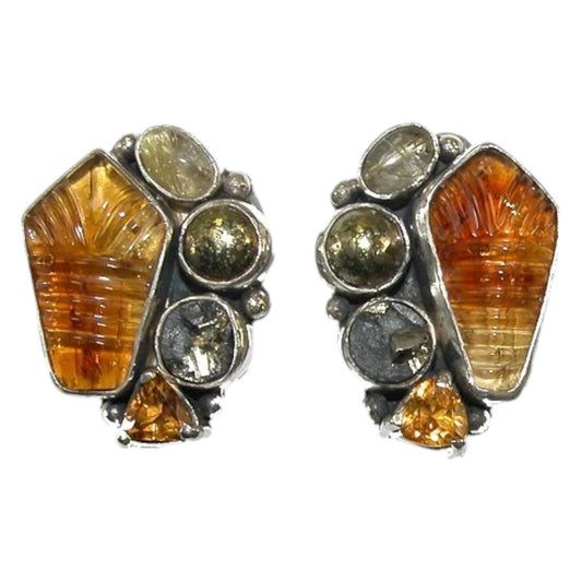20232 Amber with Citrine and Pyrite Earrings