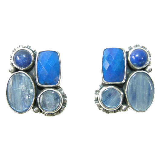 Lapis Kyanite Cluster Sterling Silver Earrings