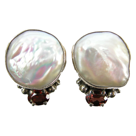 Freshwater Pearl Garnet Sterling Silver Earrings