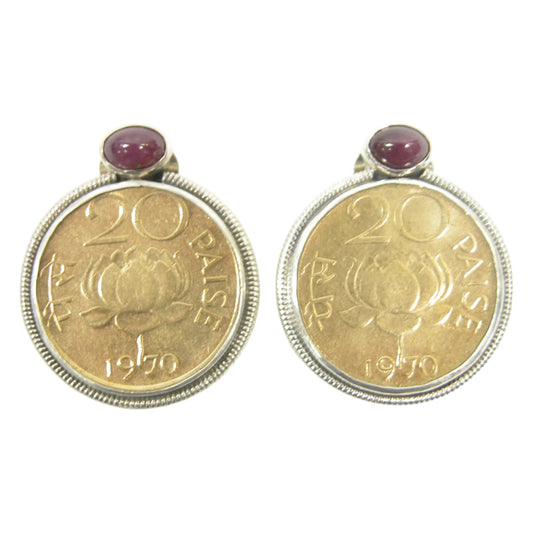 Lotus Coin Garnet Earrings