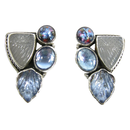 Chalcedony Glass Foil Leaf Sterling Silver Earrings