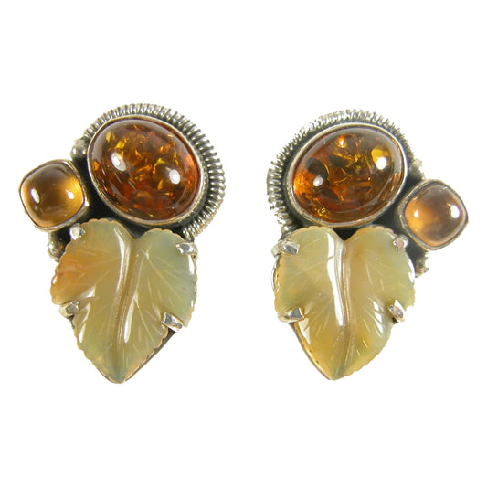 Carnelian Leaf Amber Hessonite Sterling Silver Earring