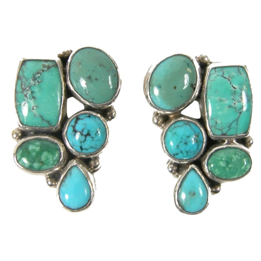 Five Stone Turquoise Cluster Earrings