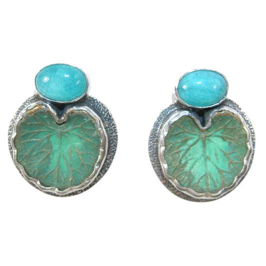 Amazonite Leaf Patina Sterling Silver Earrings