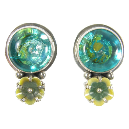 30058 Blue Glass Mother of Pearl Sterling Silver Earrings