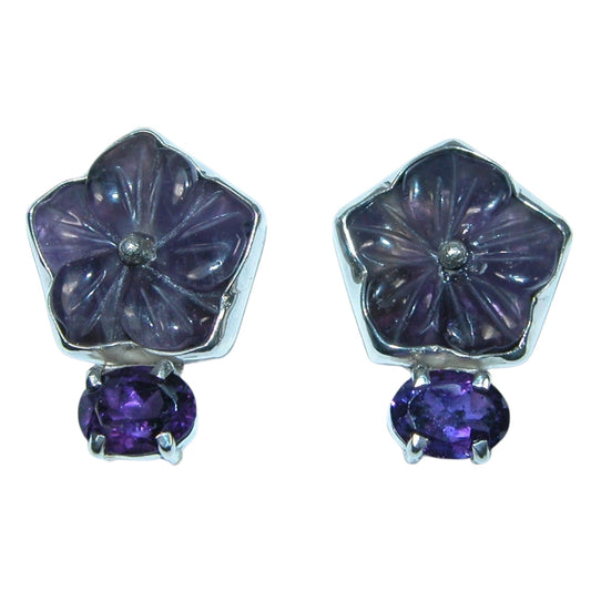 32255 Purple Amethyst Flower Sterling Silver Earrings