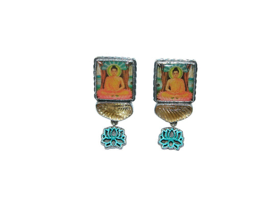 32258A Carved Topaz with Hand Made Zen Tile Sterling Silver Earrings