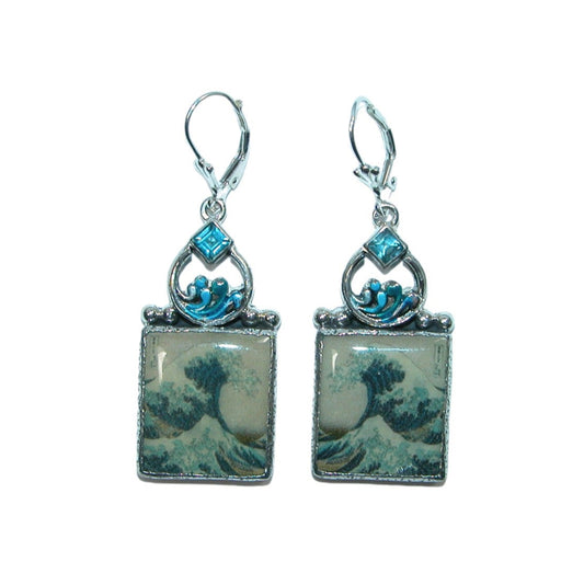 32258 Aquamarine and Handmade Wave Tile Dangle Sterling Silver Earrings