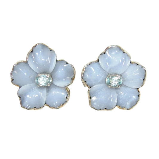 Blue Lace Agate, Blue Topaz Sterling Silver Earrings