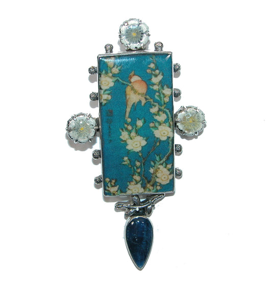 Handmade Tile Pheasant Sterling Silver Pin and Pendant