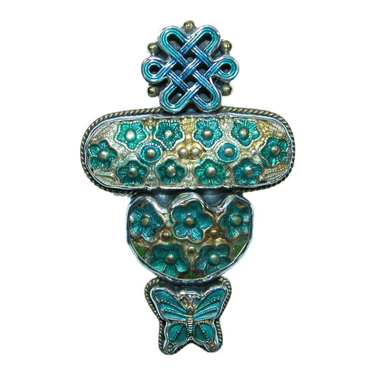 32284 Hand Enameled Butterfly Sterling Silver Pin and Pendant