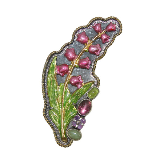 322889 Pink Hand Enamel Floral Celestial Quartz Sterling Silver Pin and Pendant