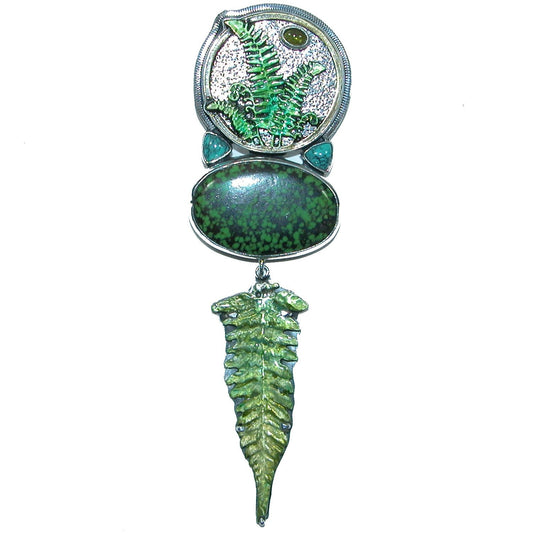 32290 Turquoise, Hand Enameling Sterling Silver Pin and Pendant