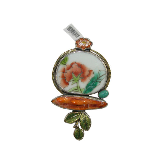 32318 Porcelain Flower Sterling Silver Pin and Pendant