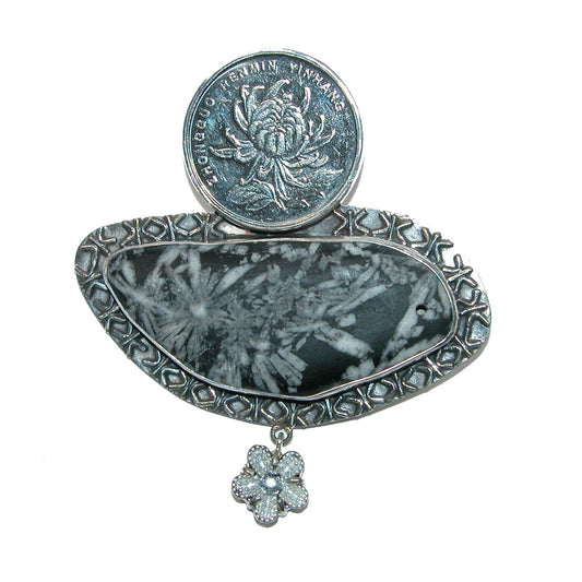 Chrysanthemum Coin with Chrysanthemum Fossil Pin Pendant