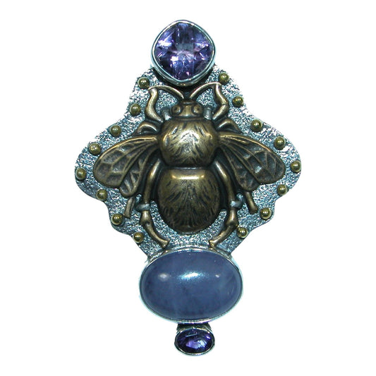 Amethyst, Purple Agate Bee Sterling Silver Pin and Pendant