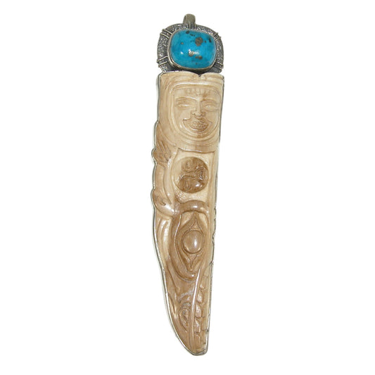 32324 Turquoise Carved Bone Sterling Silver Pin and Pendant