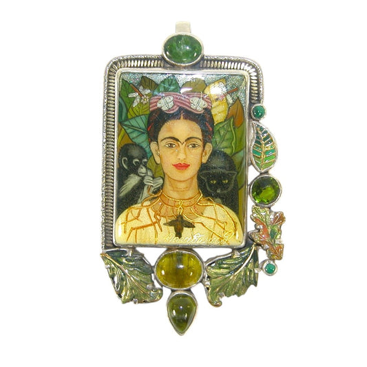 Hand Painted Frida Kahlo Sterling Silver Pin Pendant