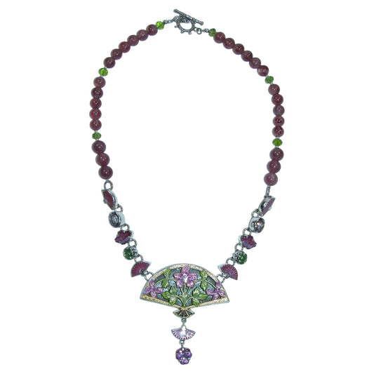 32353 Hand Enameled Floral Beaded Sterling Silver Necklace