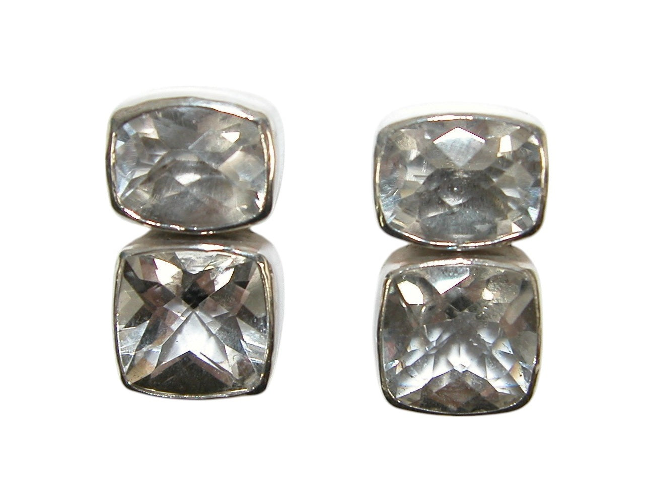 32366 Faceted Crystal 2 Stone Sterling Silver Earring