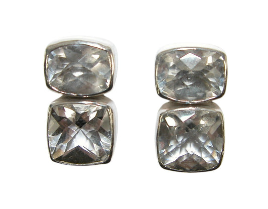 32366 Faceted Crystal 2 Stone Sterling Silver Earring