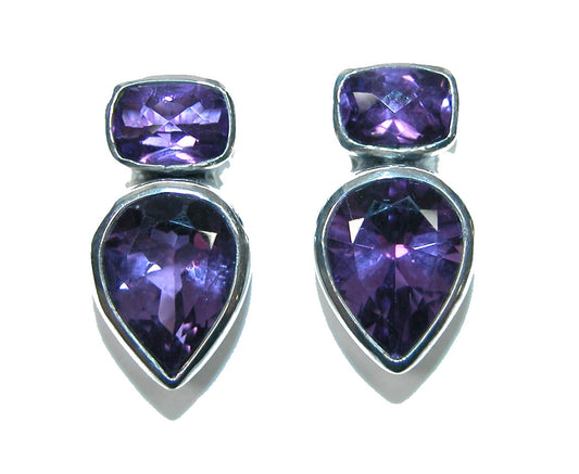 32367 Two Stone Amethyst Sterling Silver Earrings