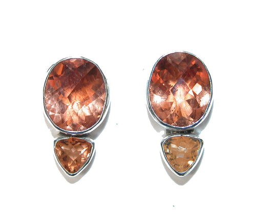32371 Faceted Peach Quartz Sterling Silver Earring