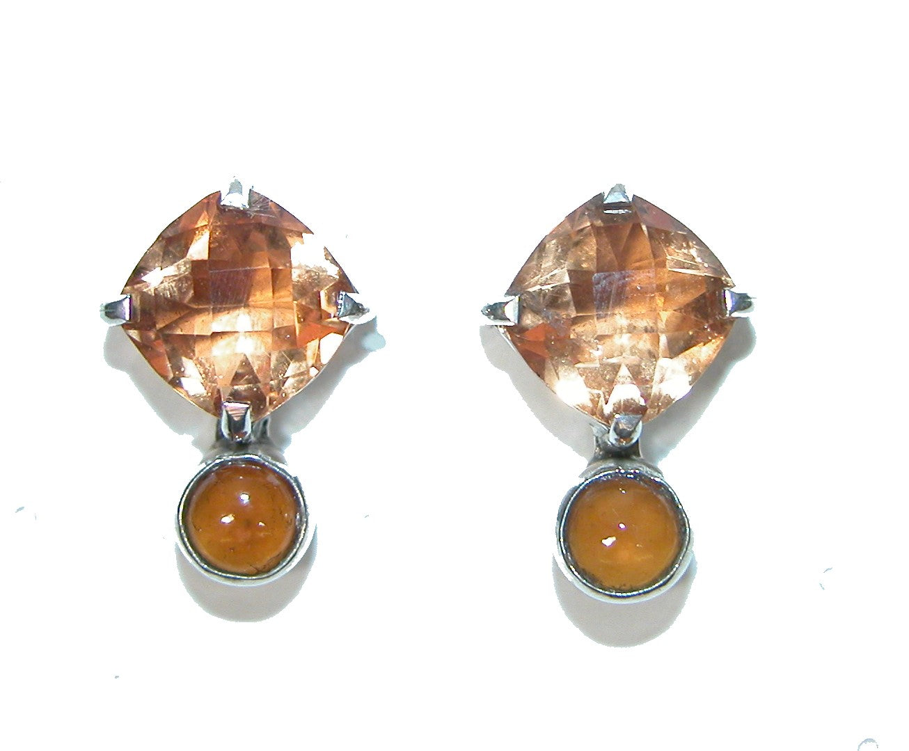 32372 Faceted Peach Quartz Hessonite Sterling Silver Earring