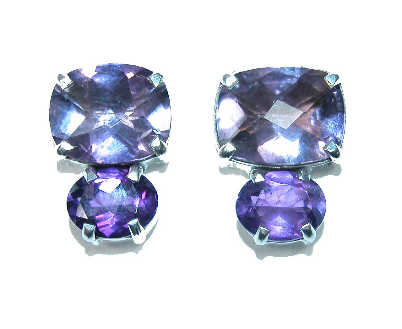 32373 Faceted Amethyst 2 Stone Sterling Silver Earring