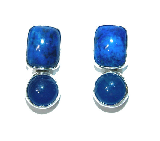 Two Stone Lapis and Blue Quartz Post Earrings