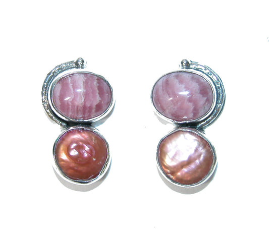 32380 Rhodochrosite Pearl Sterling Silver Earring