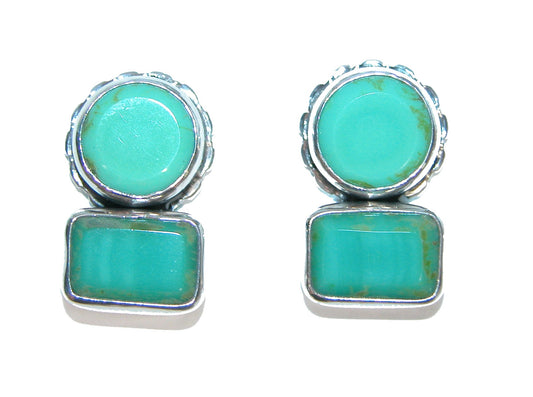 32386 Two Stone Turquoise, Sterling Silver Earrings