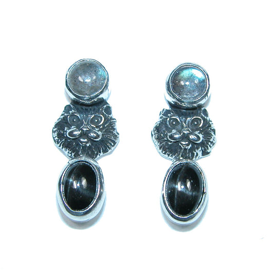 32390A Lion Moonstone Onyx Sterling Silver Earrings