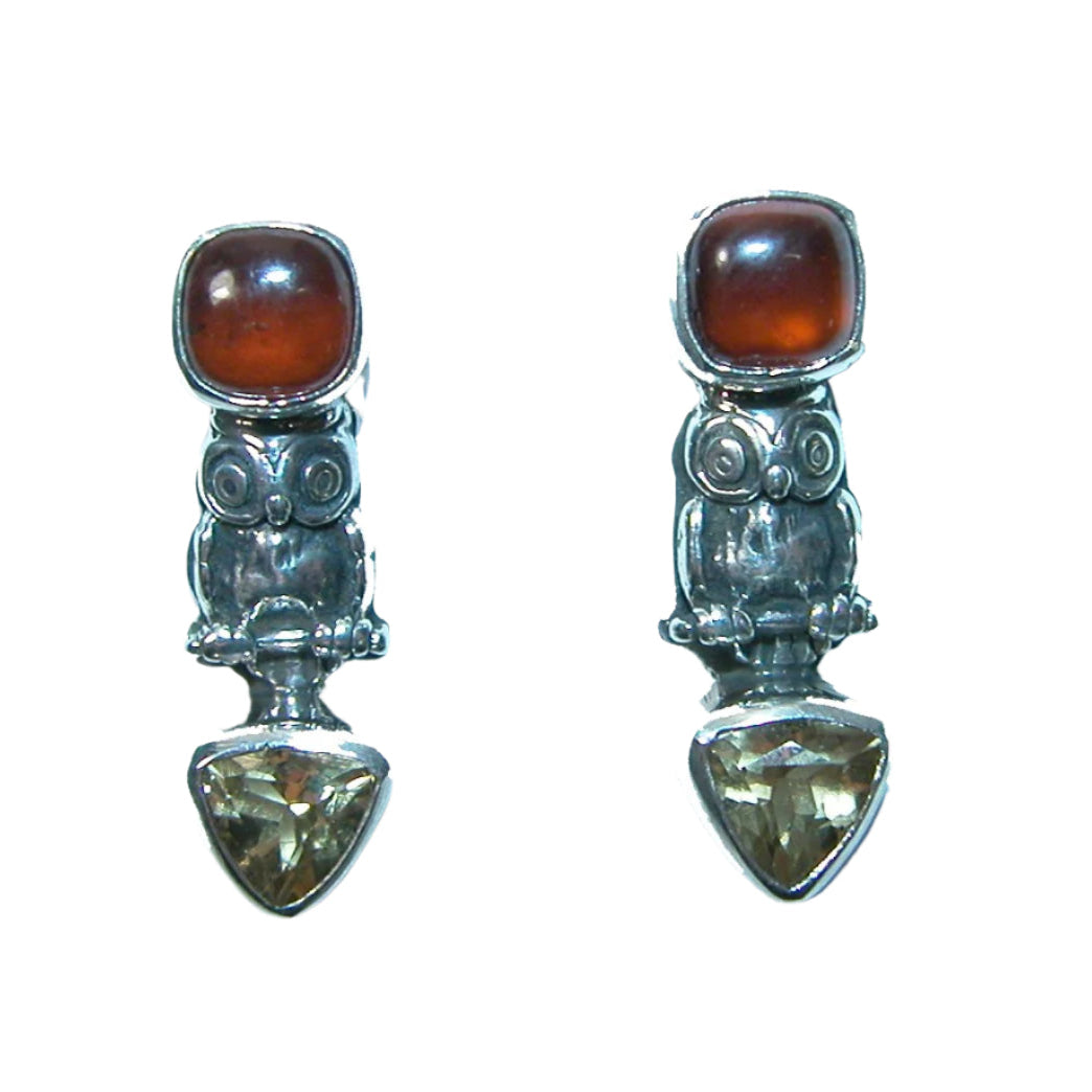 Citrine Owl Sterling Silver Earrings