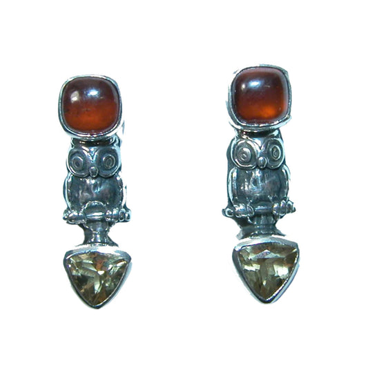Citrine Owl Sterling Silver Earrings