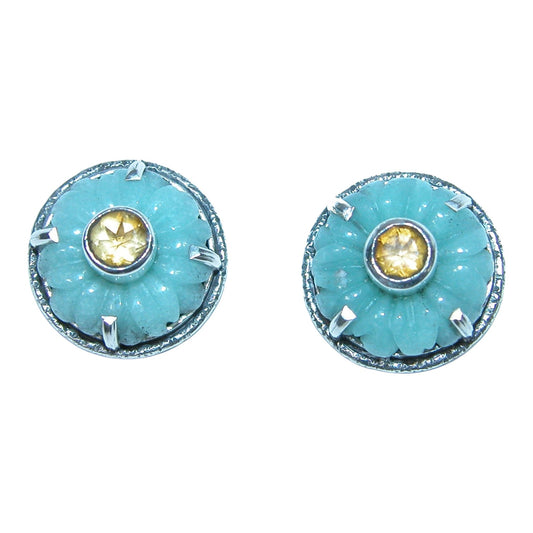 32396 Carved Flower Citrine Sterling Silver Earrings